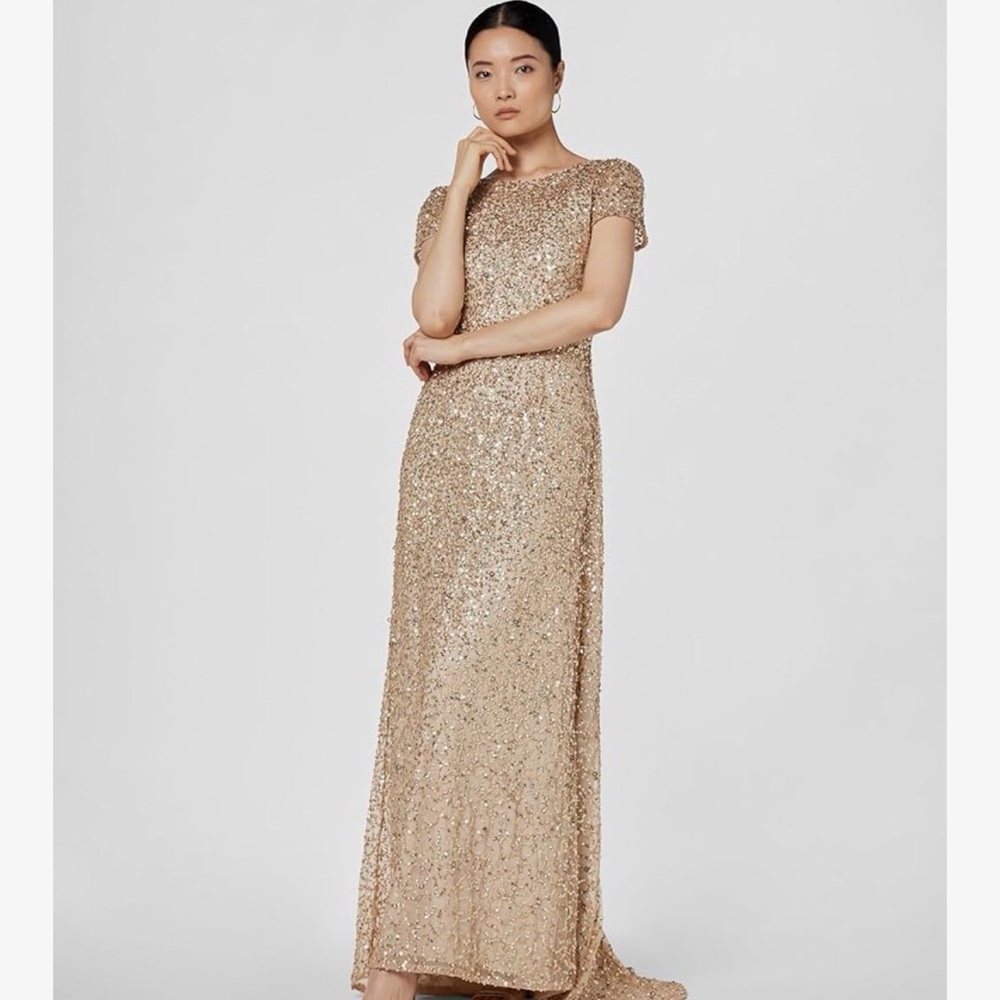 Adrianna Papell Elegant Sequin Dress in Champagne. Size 12
New with Tags